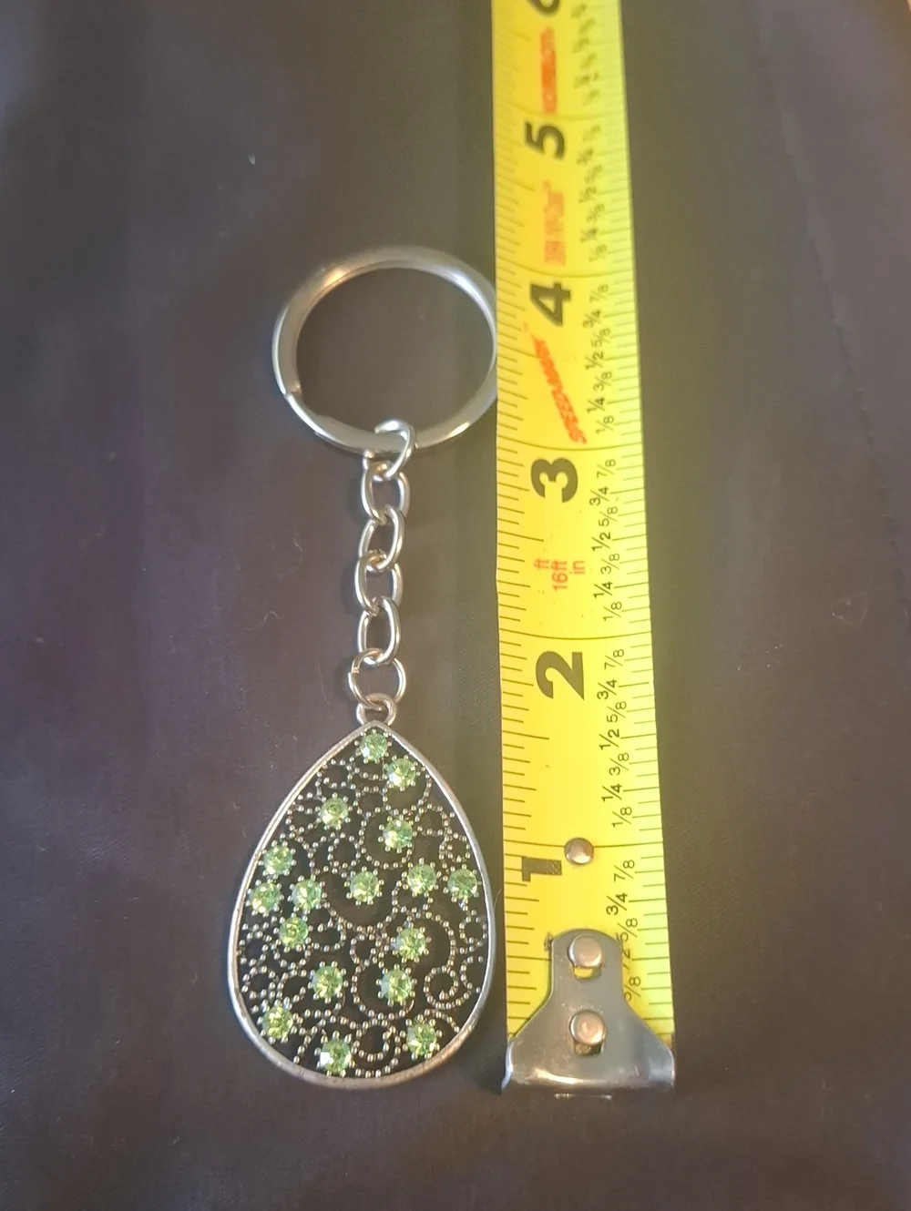 Silver Teardrop Keychain with Green Stones